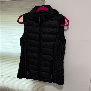 Black Quilted Puffy Down Vest with Hood